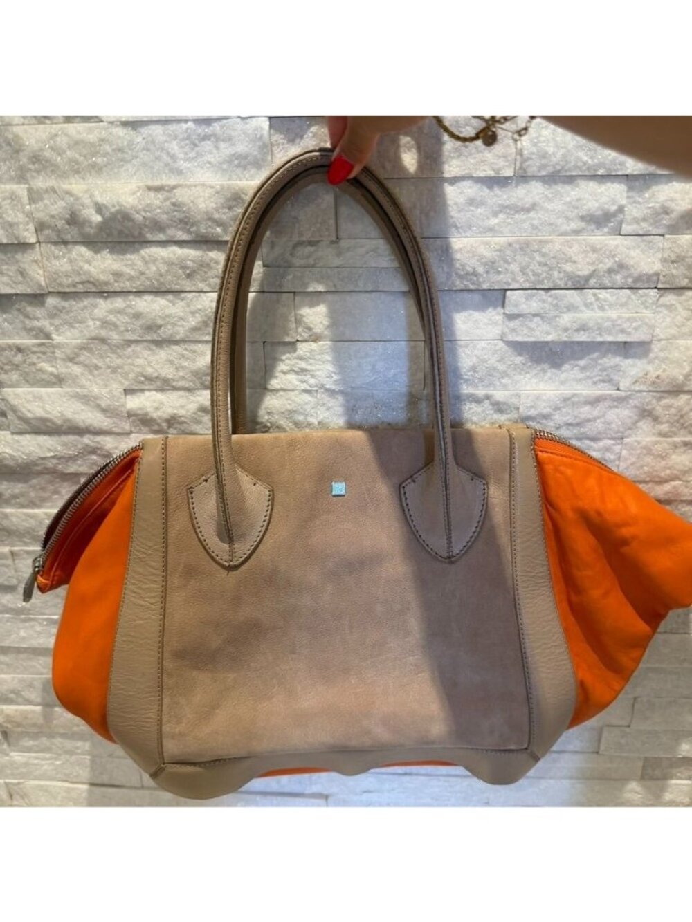 Pour La Victoire Suede Leather Two Tone Hand Shoulder Bag